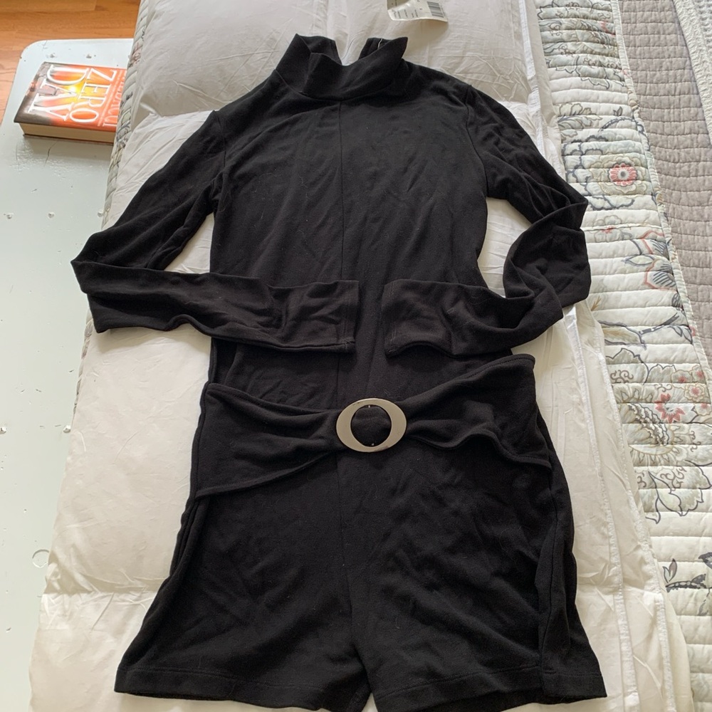 Black Long Sleeve Romper with Belt